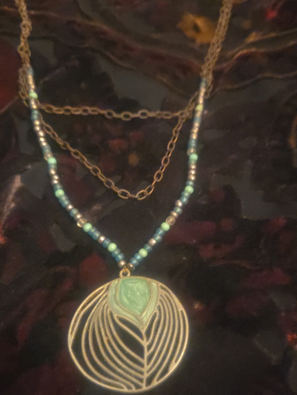 Silver Tone Pendant Necklace with Turquoise Bead Accents - Women Jewelry